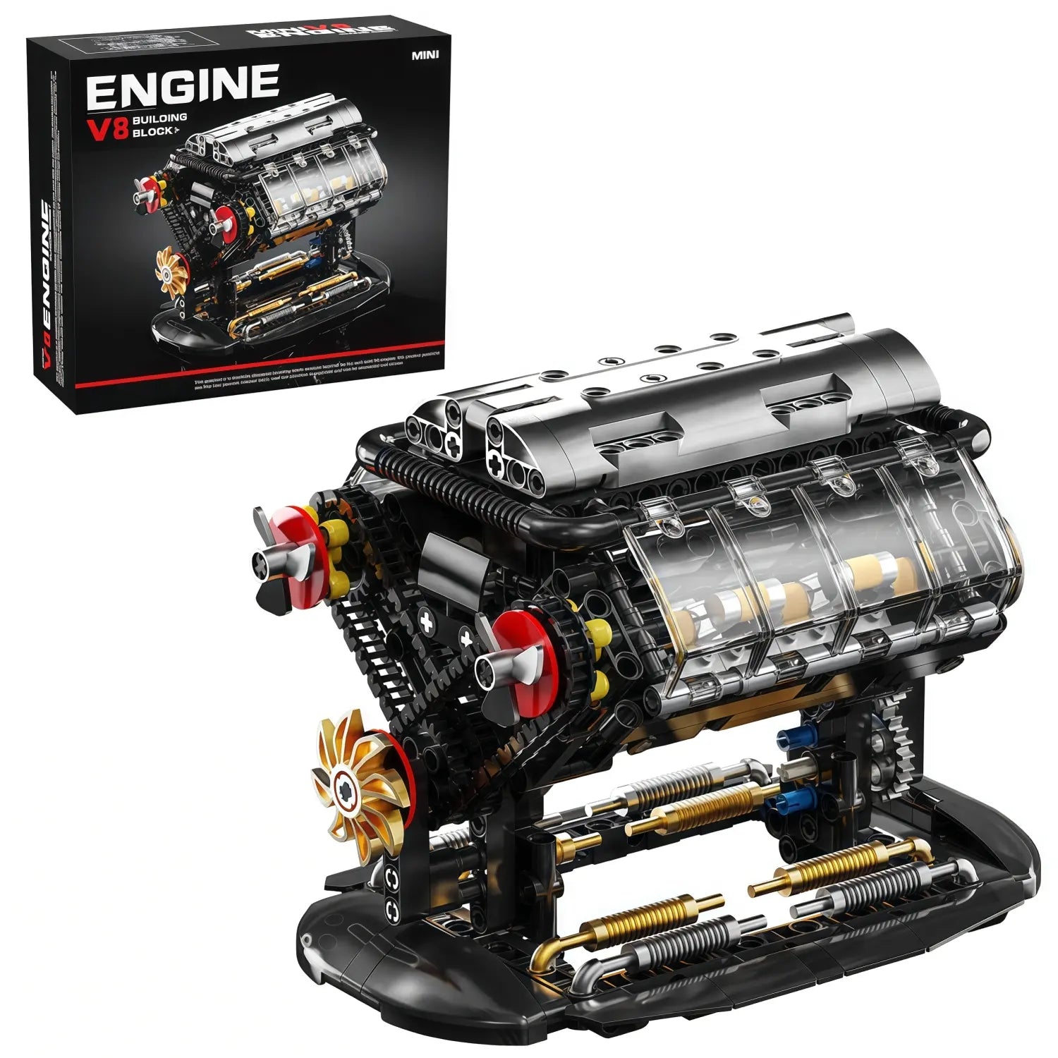 692 PCS GOQI V8 Engine Model Creative Building Blocks, 1:1 Scale Miniature Set with Electric Motor, STEM Construction Kit, DIY Working Mechanic Model, Educational Gift for Car Enthusiasts