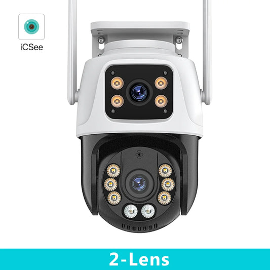 HD Outdoor PTZ IP Camera with Triple Lens and Auto Tracking, Wireless CCTV Security System with Dual Lens and Wi-Fi Connectivity