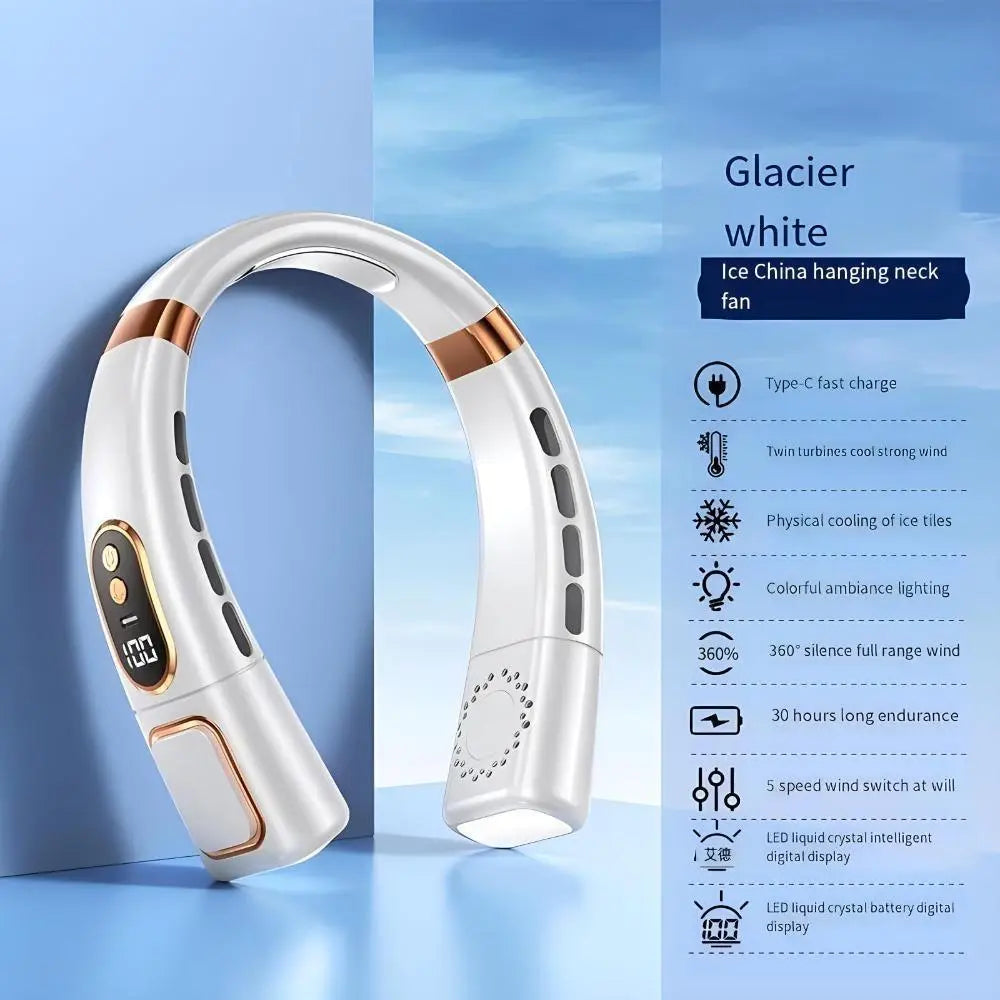 【Fathersdaygift】2026 Newest Portable Neck Fan 8000Mah Rechargeable - LED Digital Display & 360° Surround Cooling Mini AC - 5 Speeds Wearable Fan with LED Lights