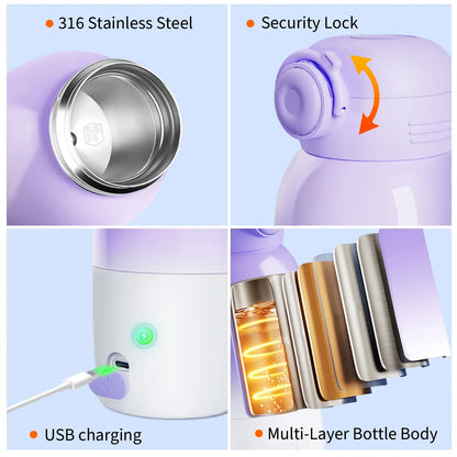 Buwheekoki Portable Milk Warmer for Travel – Fast Heating for Breast Milk & Water, 12Oz Large Capacity with 92ºf-122ºf Precise Temperature Control, 10400Mah Battery for Consistent Warmth, Perfect for Airplane, Car, Outdoor