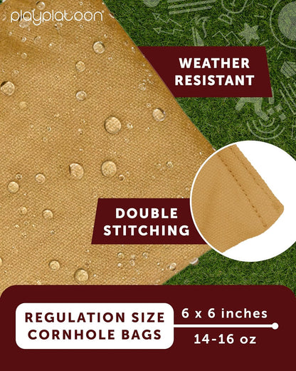 Cornhole Bags Weather Resistant- Set of 8 Regulation Bean Bags for Tossing- Official Professional Size & Weight Corn Hole Bags Two Color All Weather Cornhole Beans Bag Set with Tote Bag