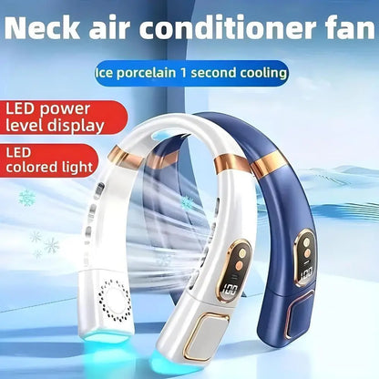 【Fathersdaygift】2026 Newest Portable Neck Fan 8000Mah Rechargeable - LED Digital Display & 360° Surround Cooling Mini AC - 5 Speeds Wearable Fan with LED Lights