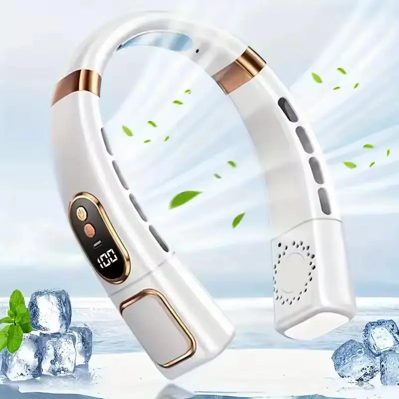 【Fathersdaygift】2026 Newest Portable Neck Fan 8000Mah Rechargeable - LED Digital Display & 360° Surround Cooling Mini AC - 5 Speeds Wearable Fan with LED Lights