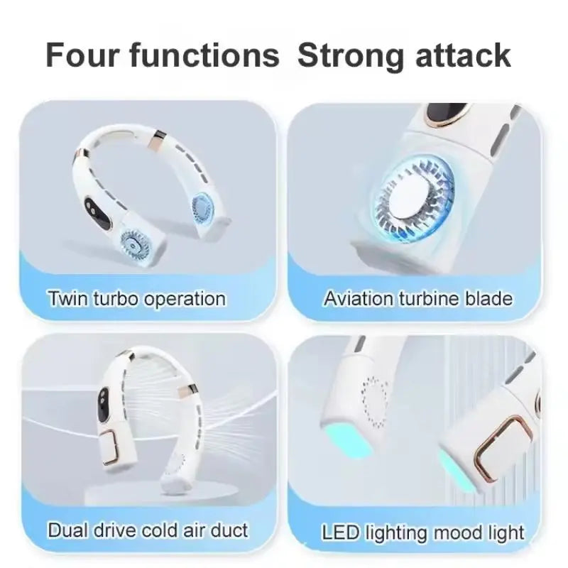 【Fathersdaygift】2026 Newest Portable Neck Fan 8000Mah Rechargeable - LED Digital Display & 360° Surround Cooling Mini AC - 5 Speeds Wearable Fan with LED Lights