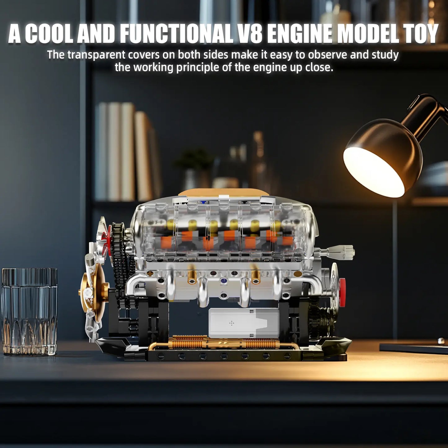 692 PCS GOQI V8 Engine Model Creative Building Blocks, 1:1 Scale Miniature Set with Electric Motor, STEM Construction Kit, DIY Working Mechanic Model, Educational Gift for Car Enthusiasts