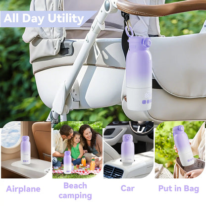 Buwheekoki Portable Milk Warmer for Travel – Fast Heating for Breast Milk & Water, 12Oz Large Capacity with 92ºf-122ºf Precise Temperature Control, 10400Mah Battery for Consistent Warmth, Perfect for Airplane, Car, Outdoor