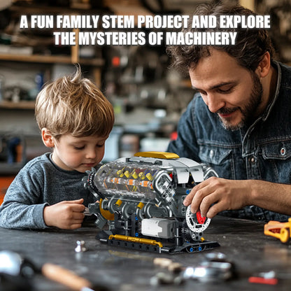 692 PCS GOQI V8 Engine Model Creative Building Blocks, 1:1 Scale Miniature Set with Electric Motor, STEM Construction Kit, DIY Working Mechanic Model, Educational Gift for Car Enthusiasts