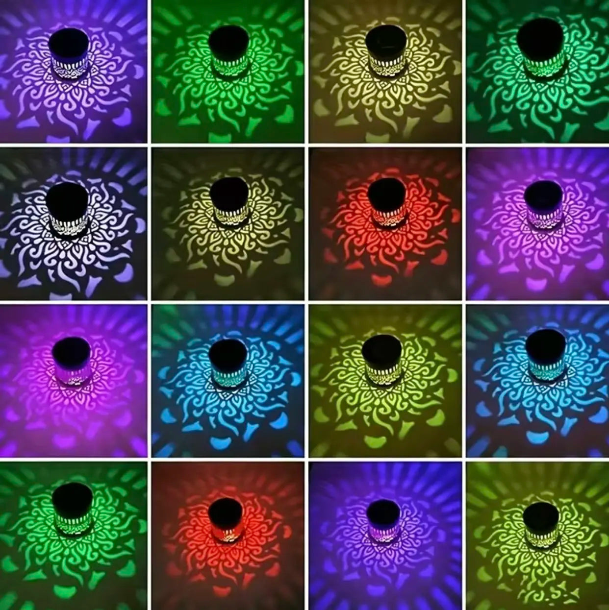 Solar Mandala Projector Outdoor Lights, Waterproof Metal Solar Fence Lights for Garden Patio Courtyard Backyard Decor