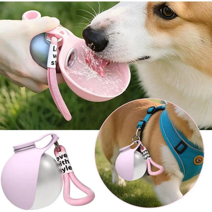 2-In-1 Portable Dog Water Bottle with Foldable Silicone Bowl, Bpa-Free Stainless Steel Pet Tumbler, Leak-Proof Travel Water Dispenser for Walking, Hiking & Road Trips(10Oz, Pink & Blue)