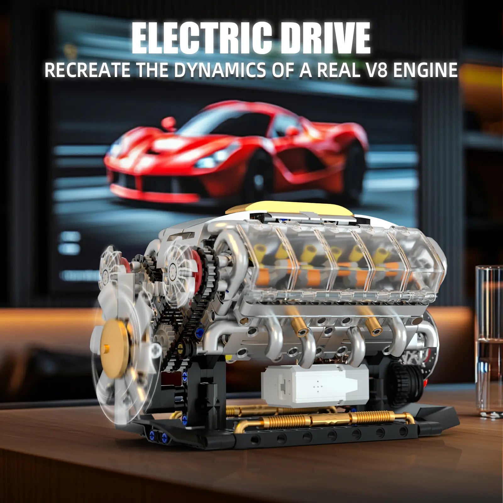 692 PCS GOQI V8 Engine Model Creative Building Blocks, 1:1 Scale Miniature Set with Electric Motor, STEM Construction Kit, DIY Working Mechanic Model, Educational Gift for Car Enthusiasts