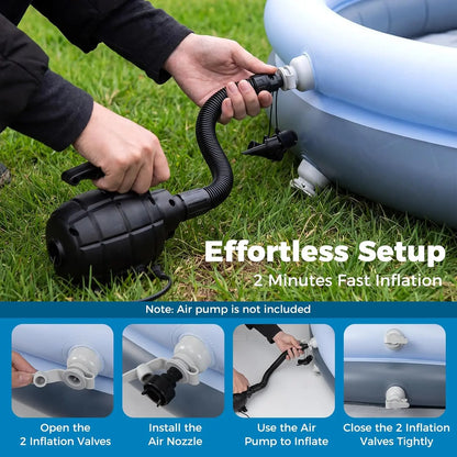 COSTWAY Inflatable Pool with Canopy, Large round above Ground Swimming Pool W/ 2 Air Chambers, Repair Patch, Top Ring Blow up Pools for Backyard, Lawn, Garden