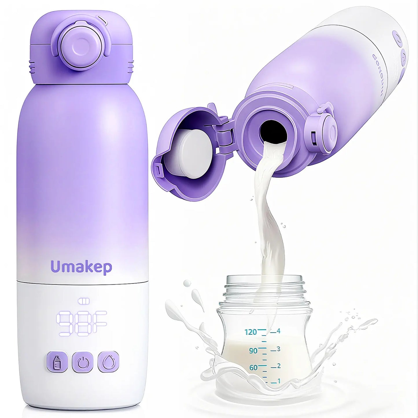 Buwheekoki Portable Milk Warmer for Travel – Fast Heating for Breast Milk & Water, 12Oz Large Capacity with 92ºf-122ºf Precise Temperature Control, 10400Mah Battery for Consistent Warmth, Perfect for Airplane, Car, Outdoor