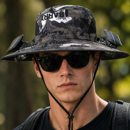 Solar Powered Fan Hat - UPF 50+ UV Protection, Wide Brim, Dual Power Solar/Usb Rechargeable, Water-Resistant for Hiking, Summer Outdoor Activities