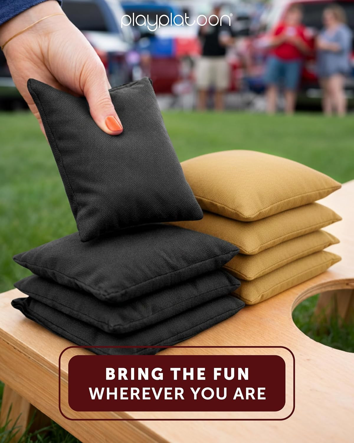 Cornhole Bags Weather Resistant- Set of 8 Regulation Bean Bags for Tossing- Official Professional Size & Weight Corn Hole Bags Two Color All Weather Cornhole Beans Bag Set with Tote Bag