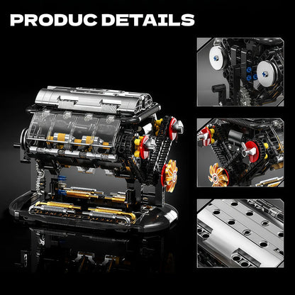 692 PCS GOQI V8 Engine Model Creative Building Blocks, 1:1 Scale Miniature Set with Electric Motor, STEM Construction Kit, DIY Working Mechanic Model, Educational Gift for Car Enthusiasts