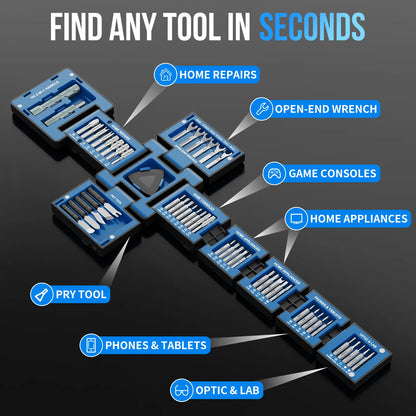 55-In-1 Magnetic Screwdriver Kit, Portable Precision Repair Tools with Wrenches, Pry Bars & Bits for Electronics and Daily Use