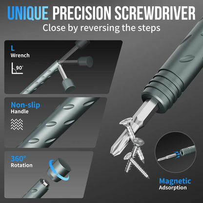 55-In-1 Magnetic Screwdriver Kit, Portable Precision Repair Tools with Wrenches, Pry Bars & Bits for Electronics and Daily Use