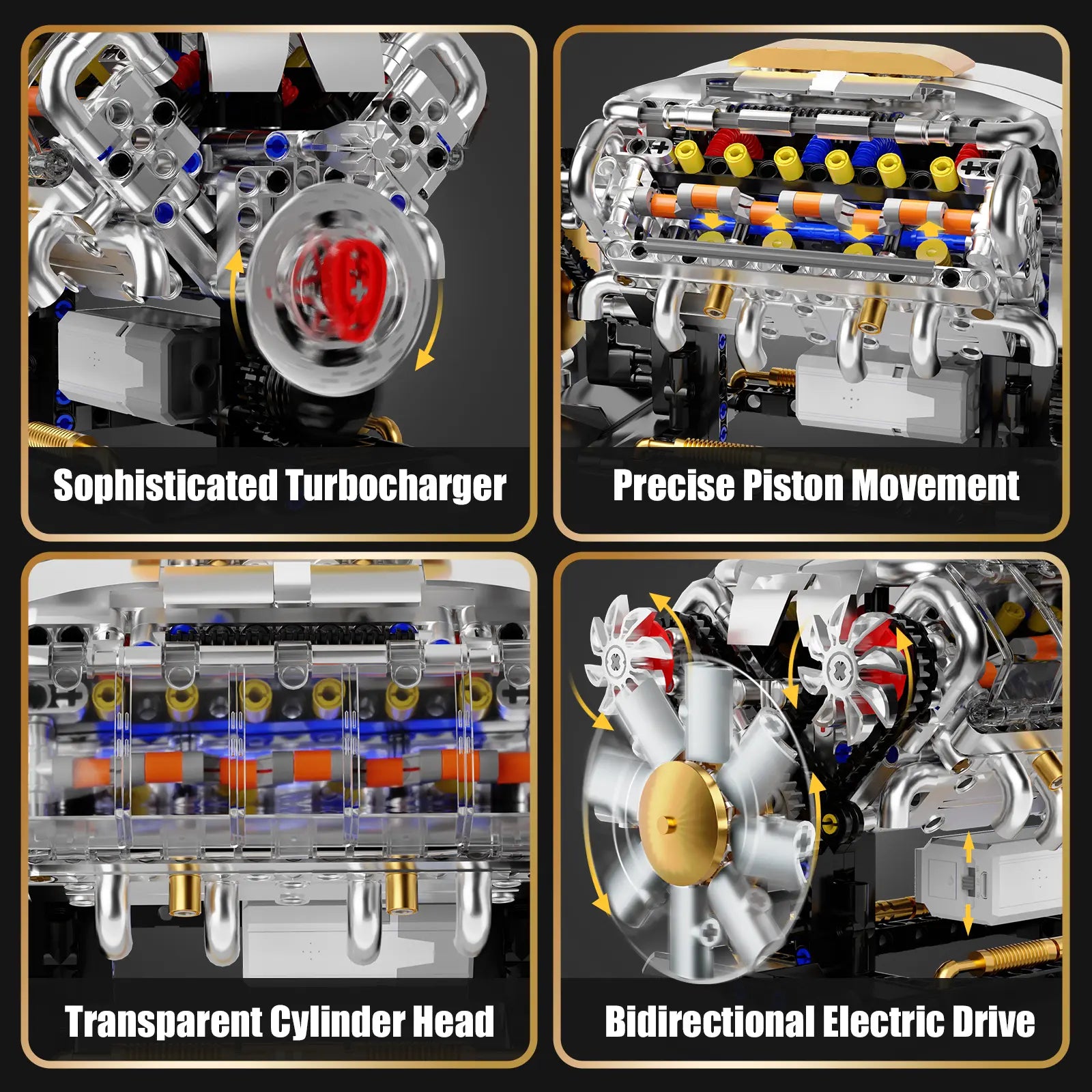 692 PCS GOQI V8 Engine Model Creative Building Blocks, 1:1 Scale Miniature Set with Electric Motor, STEM Construction Kit, DIY Working Mechanic Model, Educational Gift for Car Enthusiasts