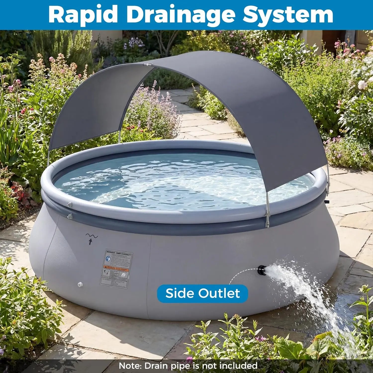 COSTWAY Inflatable Pool with Canopy, Large round above Ground Swimming Pool W/ 2 Air Chambers, Repair Patch, Top Ring Blow up Pools for Backyard, Lawn, Garden