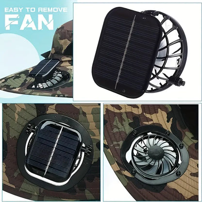 Solar Powered Fan Hat - UPF 50+ UV Protection, Wide Brim, Dual Power Solar/Usb Rechargeable, Water-Resistant for Hiking, Summer Outdoor Activities
