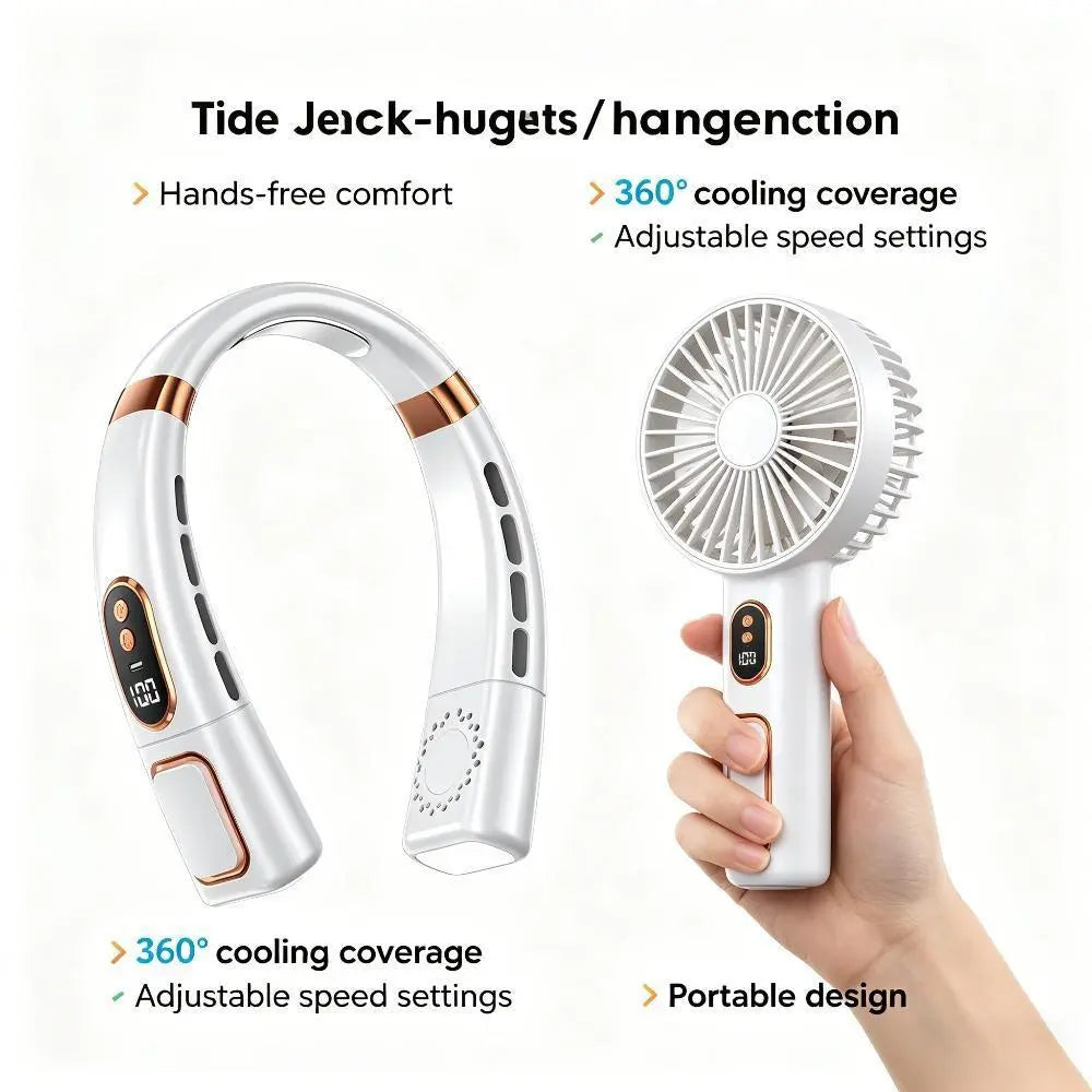 【Fathersdaygift】2026 Newest Portable Neck Fan 8000Mah Rechargeable - LED Digital Display & 360° Surround Cooling Mini AC - 5 Speeds Wearable Fan with LED Lights