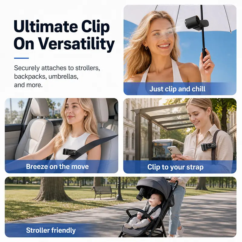 Clip on Mini Fan with Cool-Touch Plate, 5-Speed Rechargeable 3000Mah Portable Fan, Wearable Clip for Umbrellas and Bags, Usb-Powered Mini Fan for Summer Camping, Outdoor Stroller and Travel Use Protection