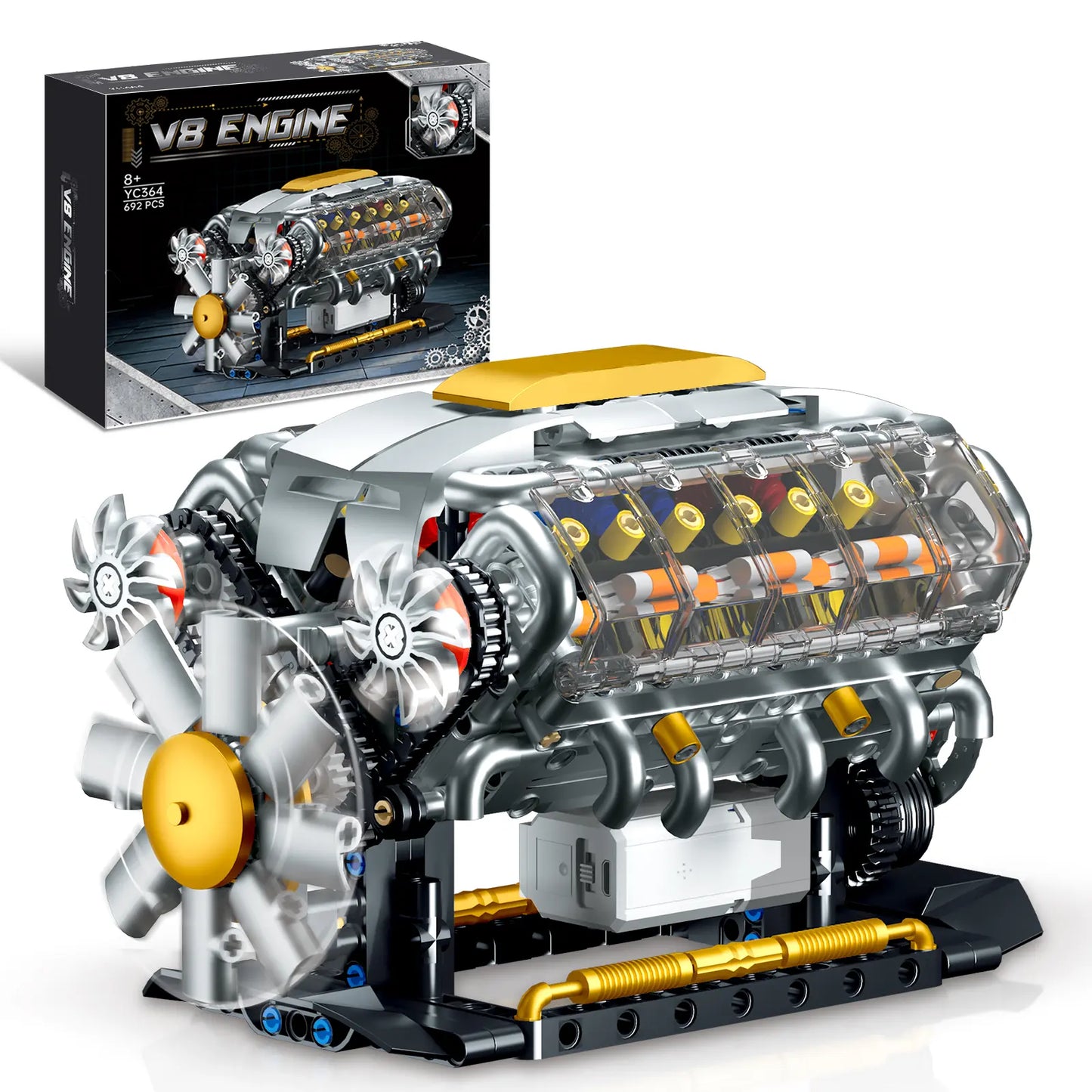 692 PCS GOQI V8 Engine Model Creative Building Blocks, 1:1 Scale Miniature Set with Electric Motor, STEM Construction Kit, DIY Working Mechanic Model, Educational Gift for Car Enthusiasts