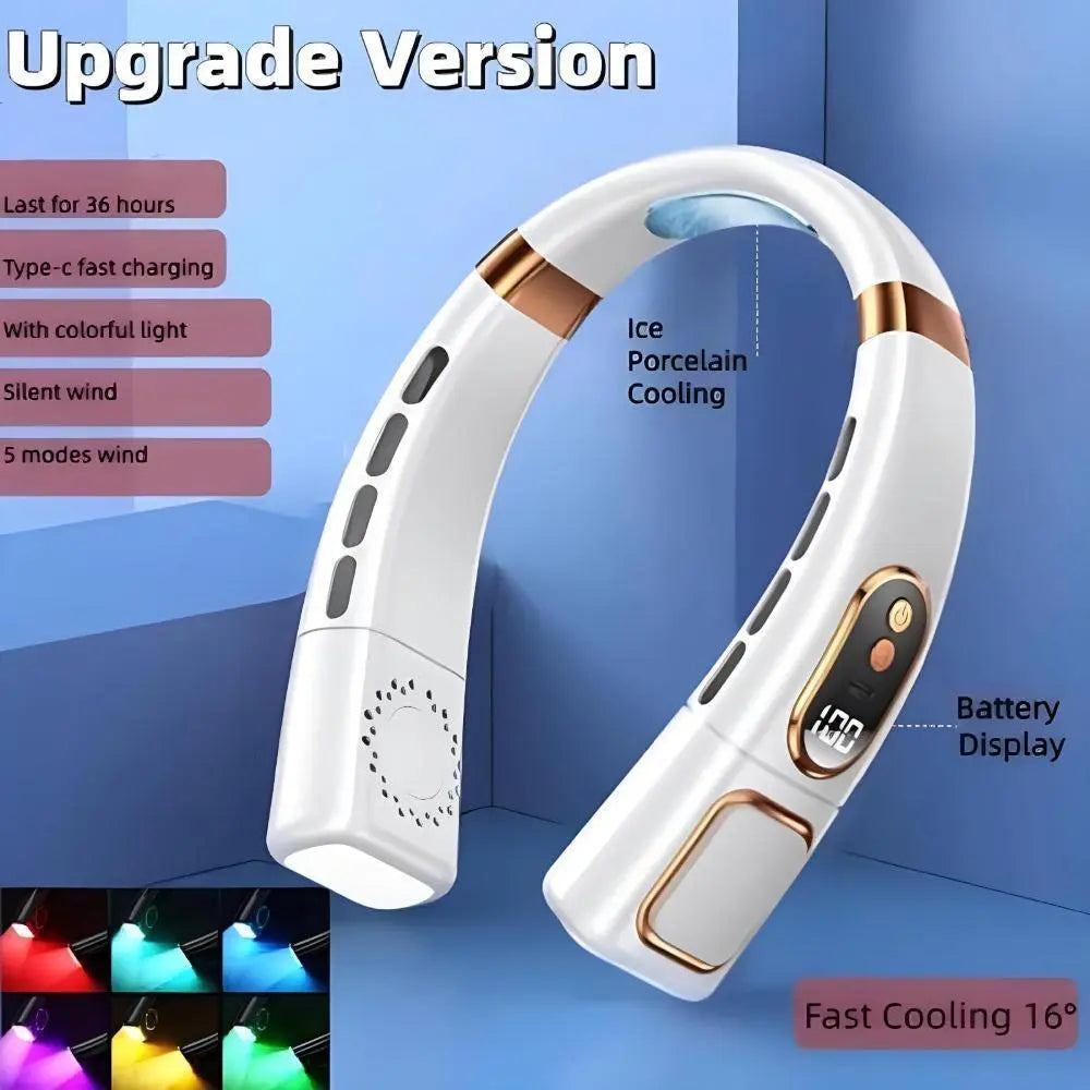 【Fathersdaygift】2026 Newest Portable Neck Fan 8000Mah Rechargeable - LED Digital Display & 360° Surround Cooling Mini AC - 5 Speeds Wearable Fan with LED Lights