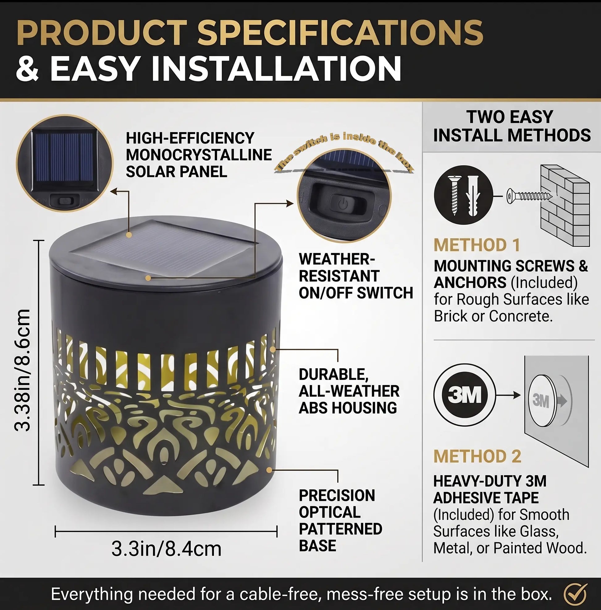 Solar Mandala Projector Outdoor Lights, Waterproof Metal Solar Fence Lights for Garden Patio Courtyard Backyard Decor