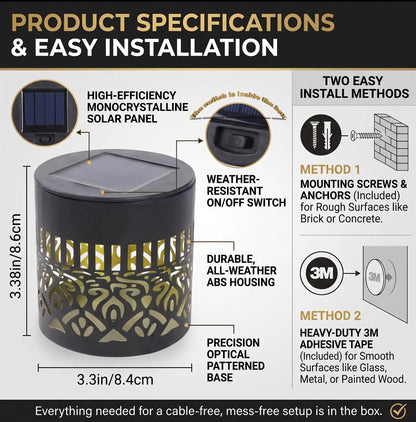 Solar Mandala Projector Outdoor Lights, Waterproof Metal Solar Fence Lights for Garden Patio Courtyard Backyard Decor