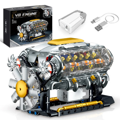 692 PCS GOQI V8 Engine Model Creative Building Blocks, 1:1 Scale Miniature Set with Electric Motor, STEM Construction Kit, DIY Working Mechanic Model, Educational Gift for Car Enthusiasts