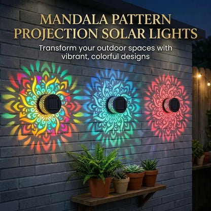 Solar Mandala Projector Outdoor Lights, Waterproof Metal Solar Fence Lights for Garden Patio Courtyard Backyard Decor