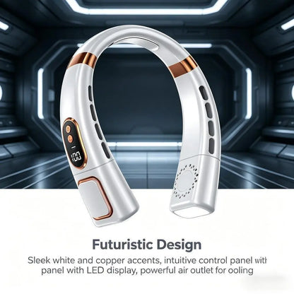 【Fathersdaygift】2026 Newest Portable Neck Fan 8000Mah Rechargeable - LED Digital Display & 360° Surround Cooling Mini AC - 5 Speeds Wearable Fan with LED Lights