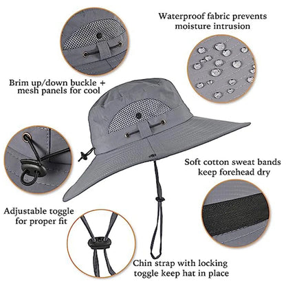Solar Powered Fan Hat - UPF 50+ UV Protection, Wide Brim, Dual Power Solar/Usb Rechargeable, Water-Resistant for Hiking, Summer Outdoor Activities